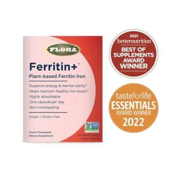 Flora- Iron Ferritin+ Plant-Based Supplement for Women - Non-Constipating, Highly Absorbable - Supports Vitality & Wellness - Vegan Iron Supplement from Flora Health - 30 Capsules - Delayed Release