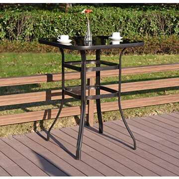 EMERIT Bar Height Patio Table Bistro High Top Patio Table Outdoor Bar Table Metal Frame Tempered Glass Table High Top…