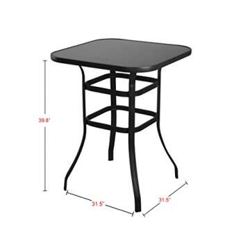 EMERIT Bar Height Patio Table Bistro High Top Patio Table Outdoor Bar Table Metal Frame Tempered Glass Table High Top…