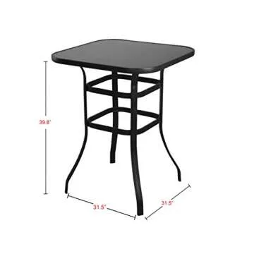 EMERIT Bar Height Patio Table Bistro High Top Patio Table Outdoor Bar Table Metal Frame Tempered Glass Table High Top…