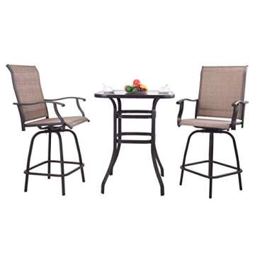 EMERIT Bar Height Patio Table Bistro High Top Patio Table Outdoor Bar Table Metal Frame Tempered Glass Table High Top…