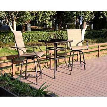 EMERIT Bar Height Patio Table Bistro High Top Patio Table Outdoor Bar Table Metal Frame Tempered Glass Table High Top…