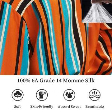 Women Silk Blouse Button Down Shirt Long Sleeve Summer Spring Dressy Shirts Luxury Lapel Collar Striped Blouses Vintage Tops,Orange,M
