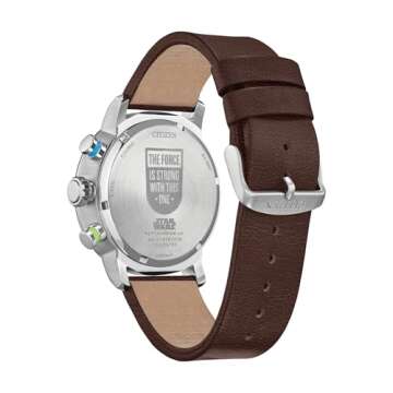 Citizen Men's Eco-Drive Star Wars Luke Skywalker Chronograph Stainless Steel Watch with Brown Leather Strap, Blue Bezel, 44mm (Model: CA0768-07W)