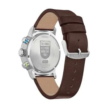 Citizen Men's Eco-Drive Star Wars Luke Skywalker Chronograph Stainless Steel Watch with Brown Leather Strap, Blue Bezel, 44mm (Model: CA0768-07W)