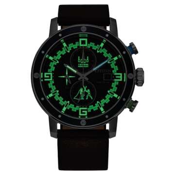 Citizen Men's Eco-Drive Star Wars Luke Skywalker Chronograph Stainless Steel Watch with Brown Leather Strap, Blue Bezel, 44mm (Model: CA0768-07W)