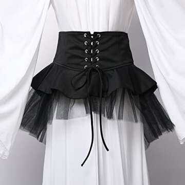 Elegant Steampunk Tulle Skirt for Women with Lace-Up Design