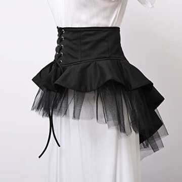 Elegant Steampunk Tulle Skirt for Women with Lace-Up Design