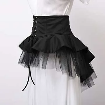 Elegant Steampunk Tulle Skirt for Women with Lace-Up Design