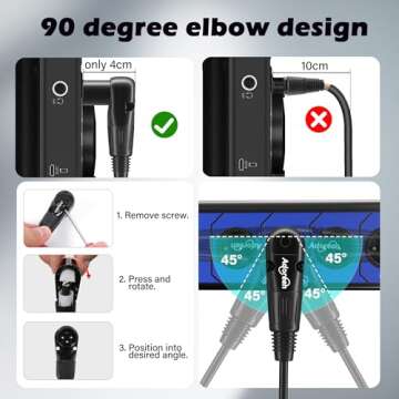 Adoreen Straight XLR Male to Right-Angle XLR Female Microphone Cable 6 Ft, Adjustable 90 Degree Pro ...
