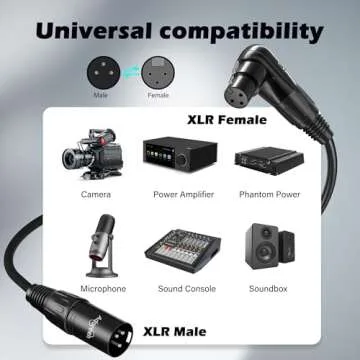 Adoreen 6 Ft XLR Male to Right-Angle Female Microphone Cable