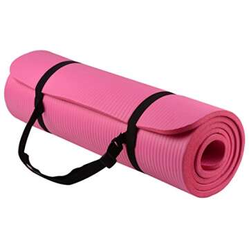 Fitvids All Purpose 1/2-Inch Extra Thick High Density Anti-Tear Exercise Yoga Mat with Carrying Strap and Yoga Blocks, Pink