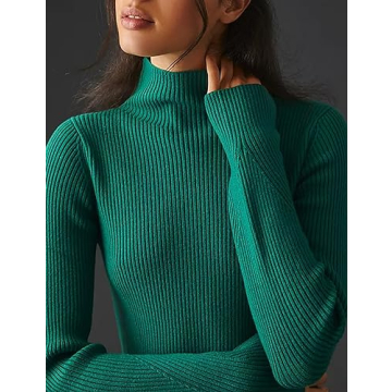 Labolliy Women Sweater Maxi Dress Casual Solid Mock Neck Long Sleeve Ribbed Knit Pullover Top Woven Flowy Long Dress Green