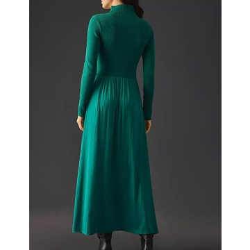 Labolliy Women Sweater Maxi Dress Casual Solid Mock Neck Long Sleeve Ribbed Knit Pullover Top Woven Flowy Long Dress Green