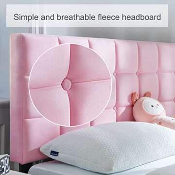 Molblly Queen Bed Frame Upholstered Platform with Headboard and Strong Wooden Slats,Non-Slip and Noiseless,No Box Spring Needed, Easy Assembly,Pink