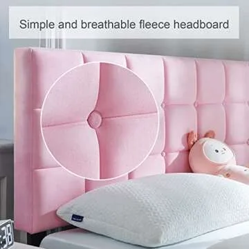 Molblly Queen Bed Frame Upholstered Platform with Headboard and Strong Wooden Slats,Non-Slip and Noiseless,No Box Spring Needed, Easy Assembly,Pink