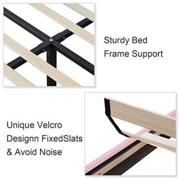 Molblly Queen Bed Frame Upholstered Platform with Headboard and Strong Wooden Slats,Non-Slip and Noiseless,No Box Spring Needed, Easy Assembly,Pink