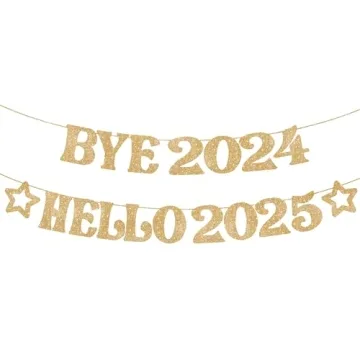 KatchOn, Gold Glitter Bye 2024 Hello 2025 Banner - No DIY | New Years Banner | New Years Decorations...