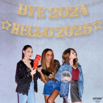 KatchOn, Gold Glitter Bye 2024 Hello 2025 Banner - No DIY | New Years Banner | New Years Decorations 2025 | Happy New Year 2025 Banner for NYE Decorations 2025 | New Years Eve Party Supplies 2025
