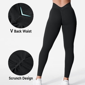YEOREO Women's V Back Scrunch Workout Leggings - Black M