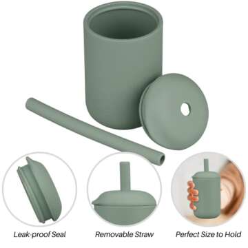 Mintlyfe Baby Trainer Cup, Silicone Training Cup with Lid and Straw, BPA-Free, Unbreakable, Spill Proof Sippy Cup for Toddlers, 6 oz (Sage)