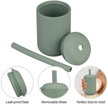 Mintlyfe Baby Trainer Cup, Silicone Training Cup with Lid and Straw, BPA-Free, Unbreakable, Spill Proof Sippy Cup for Toddlers, 6 oz (Sage)