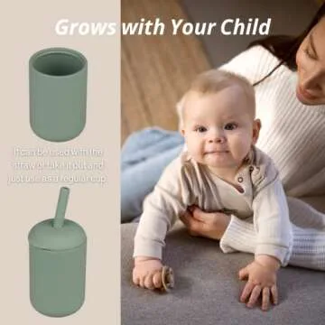 Mintlyfe Baby Trainer Cup, Silicone Training Cup with Lid and Straw, BPA-Free, Unbreakable, Spill Proof Sippy Cup for Toddlers, 6 oz (Sage)