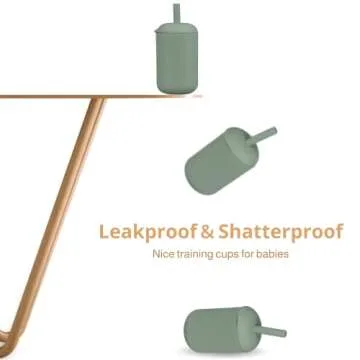 Mintlyfe Baby Trainer Cup, Silicone Training Cup with Lid and Straw, BPA-Free, Unbreakable, Spill Proof Sippy Cup for Toddlers, 6 oz (Sage)