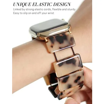 Heesch Compitable with Apple Watch Band 40mm 38mm for Women Blonde Tortoise Stretchy Resin Watch Strap for Apple Watch 7,se,3 Wristband Link Bracelet