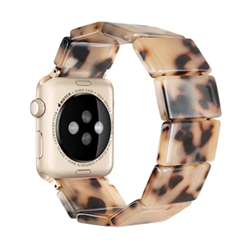 Heesch Compitable with Apple Watch Band 40mm 38mm for Women Blonde Tortoise Stretchy Resin Watch Strap for Apple Watch 7,se,3 Wristband Link Bracelet