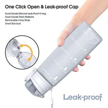 Y&3 32oz Motivational Fitness Sports Water Bottle With Time Marker, BPA Free Tritan Plastic, Leakproof Flip Top, For Gym, Outdoor, Office Work (Frosted Gray, 32oz)