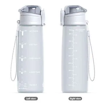 Y&3 32oz Motivational Fitness Sports Water Bottle With Time Marker, BPA Free Tritan Plastic, Leakproof Flip Top, For Gym, Outdoor, Office Work (Frosted Gray, 32oz)
