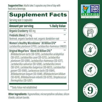MegaFood MegaFlora Probiotics for Women + Prebiotics and Probiotics with 14 Strains & 50 Billion CFUs, with Cranberry, Probiotics for Women Digestive Health, Vegetarian - 90 Capsules (45 Servings)