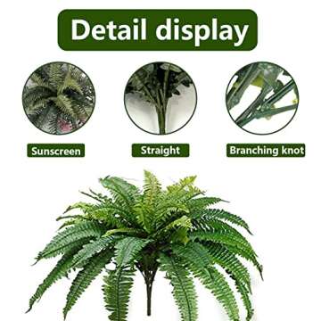 One 25 Inch Long Silk Artificial Boston Fern Bush with a 40 Inch Spread from Tip to Tip When Spread Out from The Middle. 48 Branches
