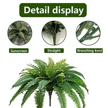 One 25 Inch Long Silk Artificial Boston Fern Bush with a 40 Inch Spread from Tip to Tip When Spread Out from The Middle. 48 Branches