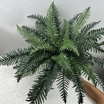 One 25 Inch Long Silk Artificial Boston Fern Bush with a 40 Inch Spread from Tip to Tip When Spread Out from The Middle. 48 Branches