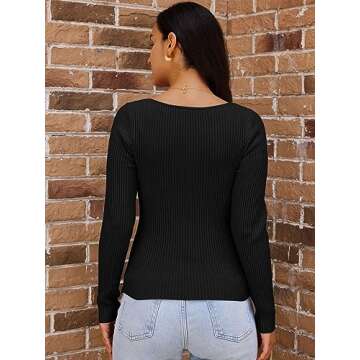 LILLUSORY Women's 2025 Twist Knot Fall Clothes Fashion Outfits Top Ribbed Long Sleeve 2025 Black Small