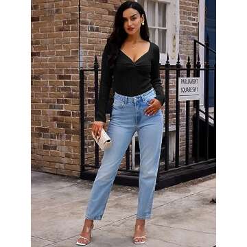 LILLUSORY Women's 2025 Twist Knot Fall Clothes Fashion Outfits Top Ribbed Long Sleeve 2025 Black Small