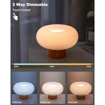FANHAO Touch Bedside Table Lamp, Portable 4000mAh Cordless Rechargeable Mushroom Lamp for Bedroom Living Room Nightstand, 3-Color Dimmable, Modern Small Lamp Bedside Lamp for Home Decor & Gifts