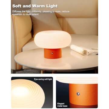 FANHAO Touch Bedside Table Lamp, Portable 4000mAh Cordless Rechargeable Mushroom Lamp for Bedroom Living Room Nightstand, 3-Color Dimmable, Modern Small Lamp Bedside Lamp for Home Decor & Gifts