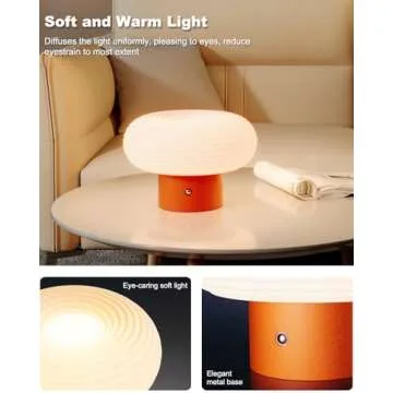 FANHAO Touch Bedside Table Lamp, Portable 4000mAh Cordless Rechargeable Mushroom Lamp for Bedroom Living Room Nightstand, 3-Color Dimmable, Modern Small Lamp Bedside Lamp for Home Decor & Gifts