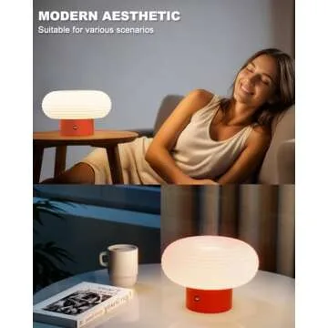 FANHAO Touch Bedside Table Lamp, Portable 4000mAh Cordless Rechargeable Mushroom Lamp for Bedroom Living Room Nightstand, 3-Color Dimmable, Modern Small Lamp Bedside Lamp for Home Decor & Gifts