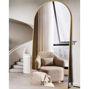 DMWOODFL 71"x26" Arched Full-Length Mirror with Explosion-Proof HD Glass – Oversized Floor or Wall...