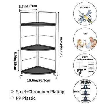 JANUS LiANG 3-Tier Corner Bathroom Organizer Countertop for Storage，Counter Tray and Vanity Organizer，Plastic Counter Organizer for Kithchen, Bathroom, Dresser 10.6 inches (Black)
