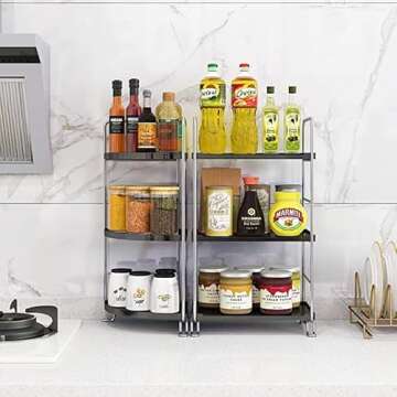 JANUS LiANG 3-Tier Corner Bathroom Organizer Countertop for Storage，Counter Tray and Vanity Organizer，Plastic Counter Organizer for Kithchen, Bathroom, Dresser 10.6 inches (Black)