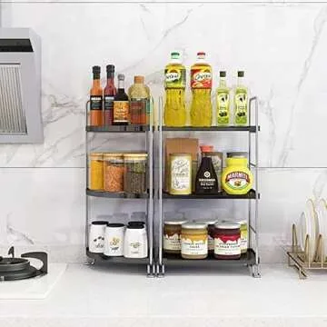 JANUS LiANG 3-Tier Corner Bathroom Organizer Countertop for Storage，Counter Tray and Vanity Organizer，Plastic Counter Organizer for Kithchen, Bathroom, Dresser 10.6 inches (Black)