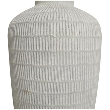 Deco 79 Ceramic Decorative Vase Textured Centerpiece Vase with Linear Pattern, Flower Vase for Home Decoration 12" x 12" x 23", Cream