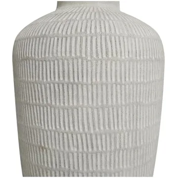Deco 79 Ceramic Decorative Vase Textured Centerpiece Vase with Linear Pattern, Flower Vase for Home Decoration 12" x 12" x 23", Cream