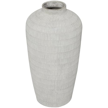 Deco 79 Ceramic Decorative Vase Textured Centerpiece Vase with Linear Pattern, Flower Vase for Home Decoration 12" x 12" x 23", Cream