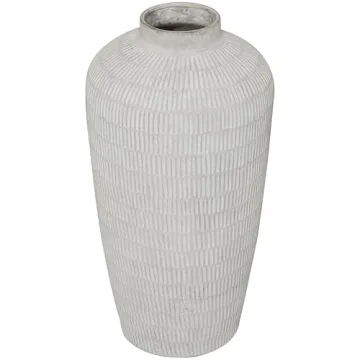 Deco 79 Ceramic Decorative Vase Textured Centerpiece Vase with Linear Pattern, Flower Vase for Home Decoration 12" x 12" x 23", Cream